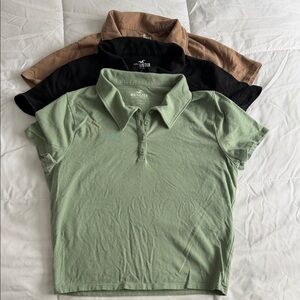 Hollister Women's Short Sleeve Polo Tops - Sage, Ebony, Camel | Set of 3